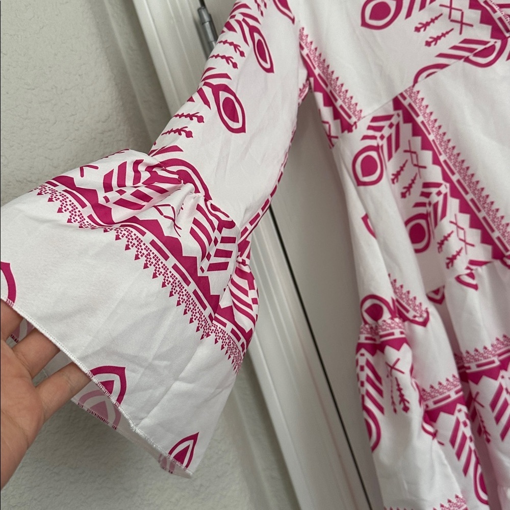 White and Pink Patterned Women's Dress - Picture 4 of 7